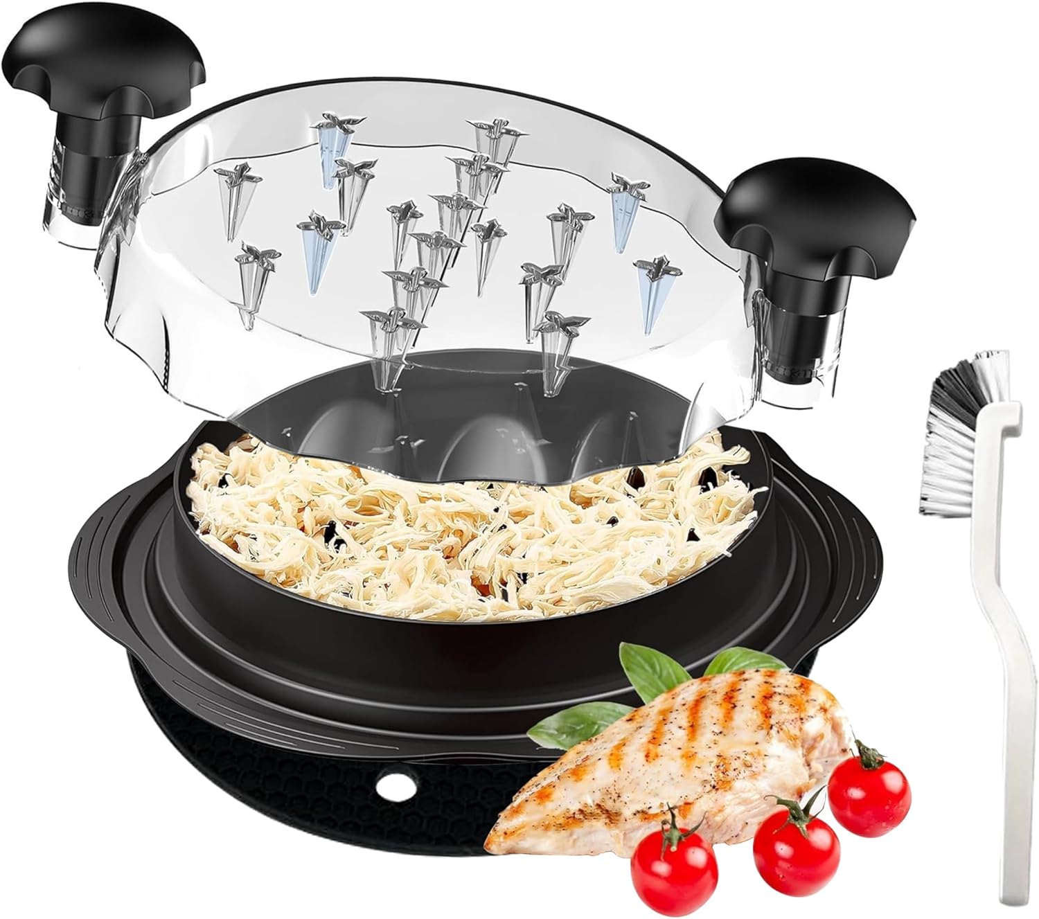 Upgrade Chicken Shredder Tool Twist Large, Visible Meat Shredder Machine for Chicken Breast, Cleaning Brush with Mat, Anti-Slip & Ergonomic Handle, Heat Resistant (Black)