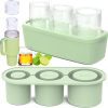 Ice Cube Tray for Stanley Cup, Silicone Ice Mould with Lid & Bin, Long Ice Cubes for 30-40Oz Tumbler, Easy Fill & Release, Perfect for Cocktails, Whiskey, Iced Coffee, Drinks, BPA Free (Green)